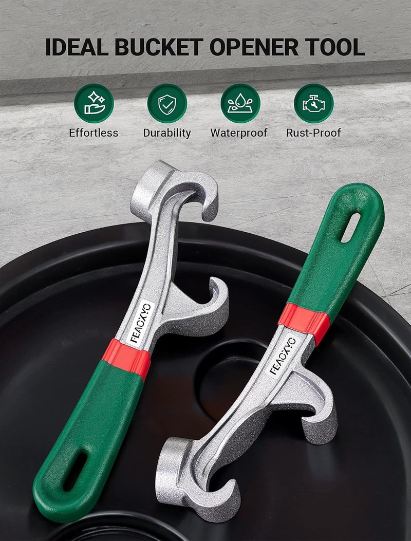 FEAOXYO Bucket Opener Tool 5 Gallon, Upgraded Aluminum Paint Bucket Lid Opener Wrench, 8.5 Inch Metal Can Opener with Non-slip Rubber Handle Grip, Durable Lid Pail Remover Tool for Home Industrial - Image 2